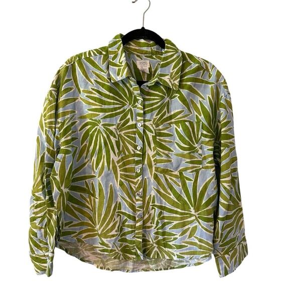Sigrid Olsen Tropical Print Long Sleeve Button Up Linen Blouse Size M - Picture 1 of 5